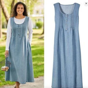 The Vermont Country Store Size Medium 100% Cotton Jumper Denim Dress w/ Pockets